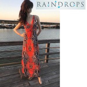 Raindrops NWOT Orange Print Maxi Dress Size M